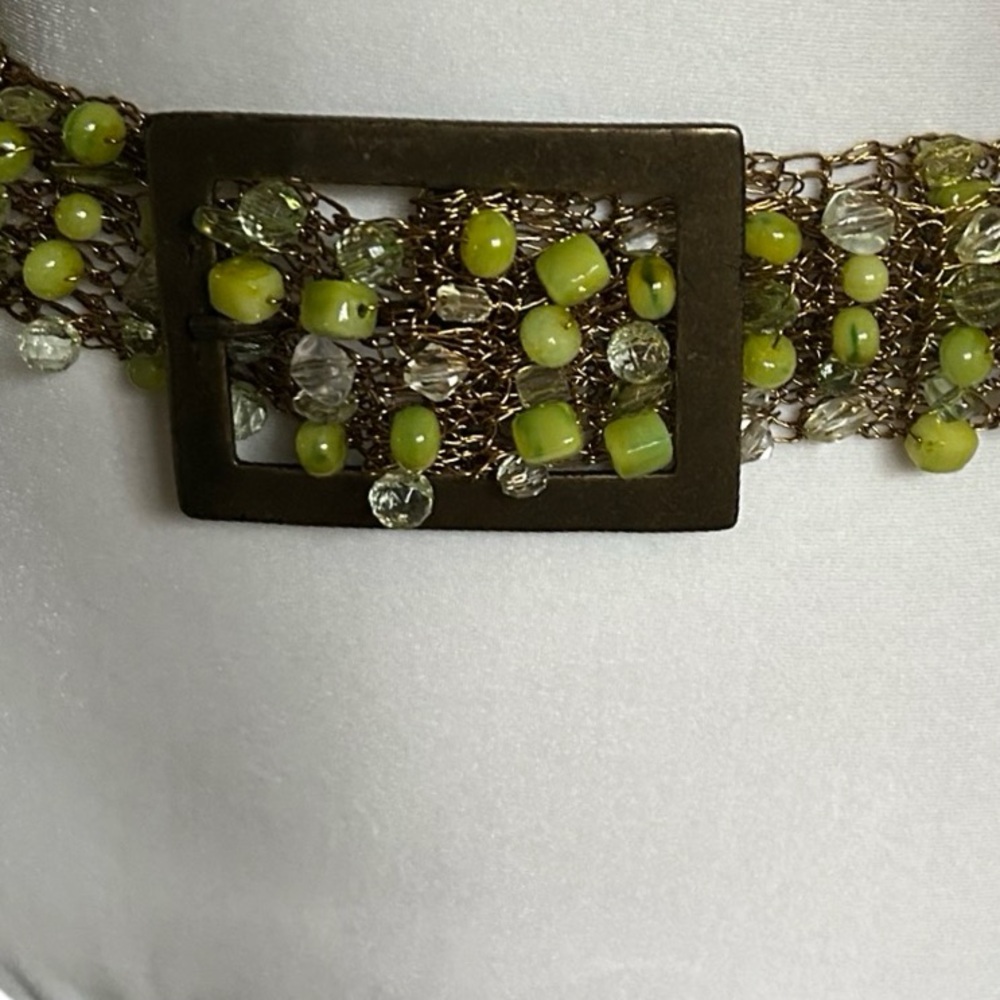 Gold Green Beaded Chunky Metal Retro Artsy Belt - Picture 4 of 12